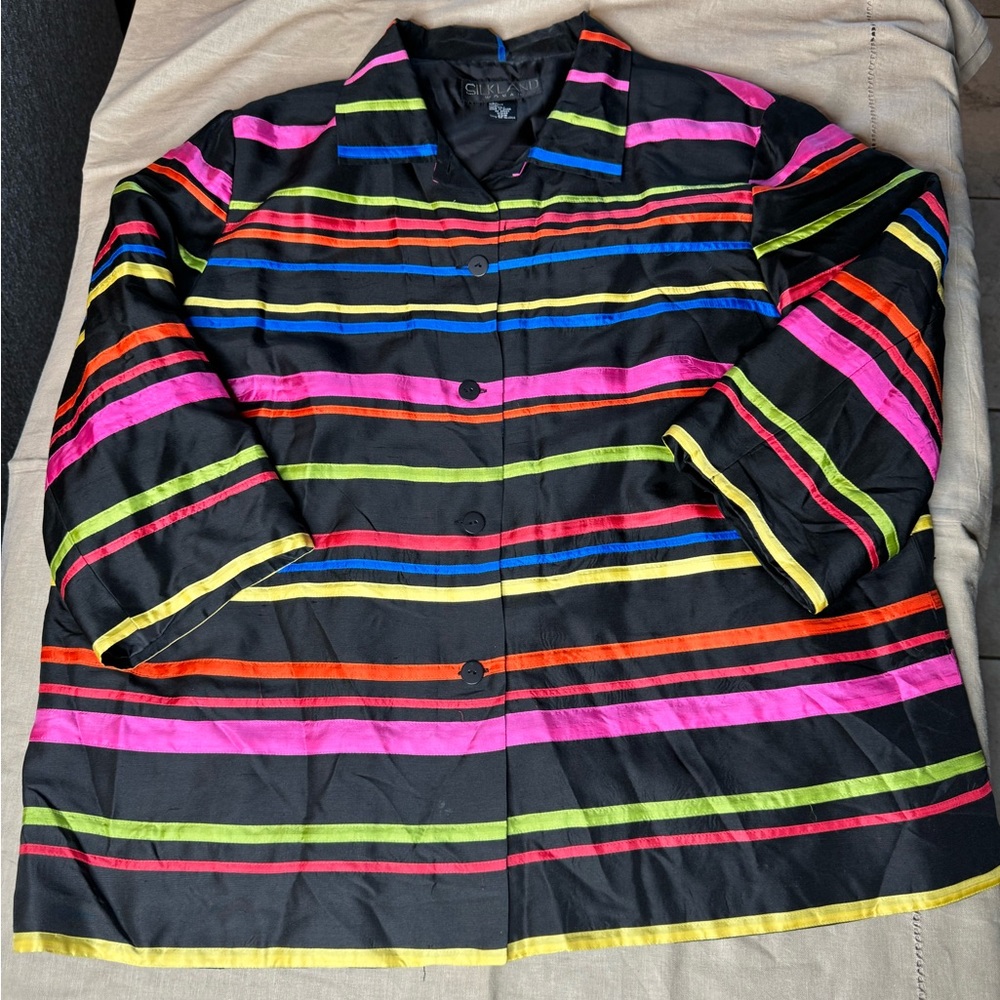 SILKLAND WOMAN Size 22W Plus Silk Bright Stripes Boutique Jacket Excellent - Picture 2 of 6
